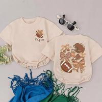 Personalized Football Romper for Baby Girls Game Day Outfit Retro Charm Warm Colors Cozy Toddler Gift Cute Floral Details Birthday Party