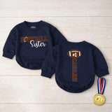 Personalized Football Sister Baby Romper with Custom Name & Number, Soft Cotton Bubble Bodysuit for Game Day and Sports Fan Gifts