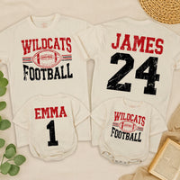 Personalized Football Team Name Shirt with Jersey Number Deep Red and Black Design Custom Toddler Baby Family Matching Game Day Outfit