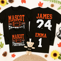Personalized Football Team Name Shirt with Jersey Number Deep Red and Black Design Custom Toddler Baby Family Matching Game Day Outfit