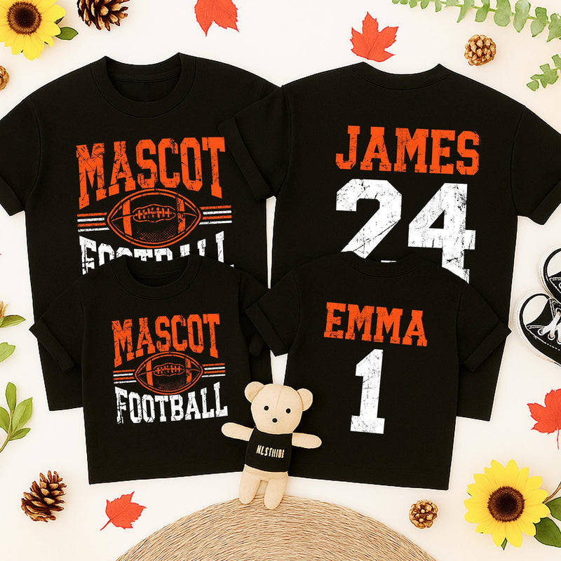 Personalized Football Team Name Shirt with Jersey Number Deep Red and Black Design Custom Toddler Baby Family Matching Game Day Outfit