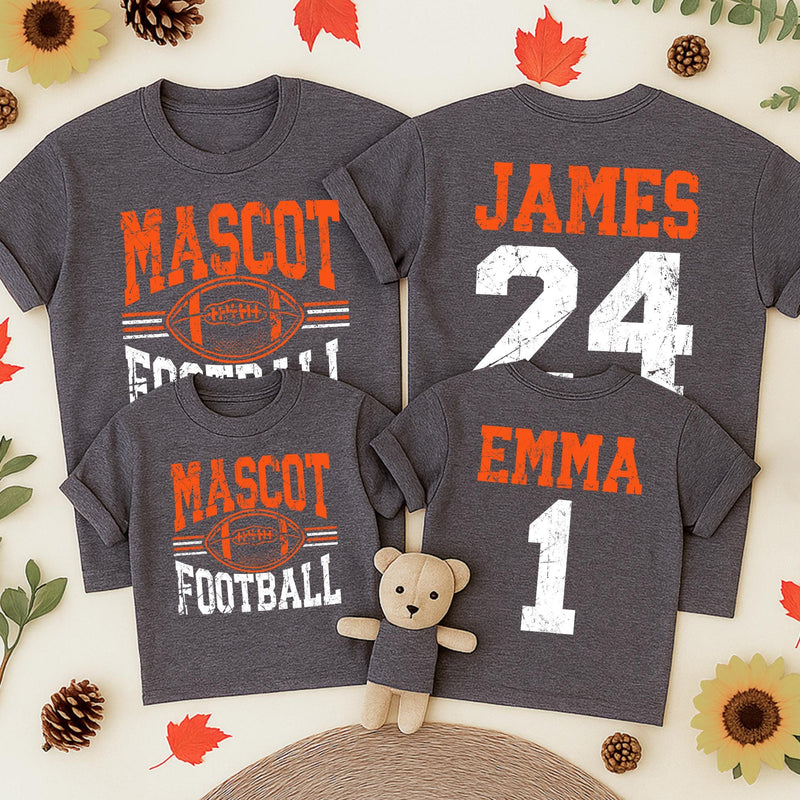 Personalized Football Team Name Shirt with Jersey Number Deep Red and Black Design Custom Toddler Baby Family Matching Game Day Outfit