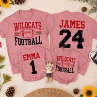 Personalized Football Team Name Shirt with Jersey Number Deep Red and Black Design Custom Toddler Baby Family Matching Game Day Outfit