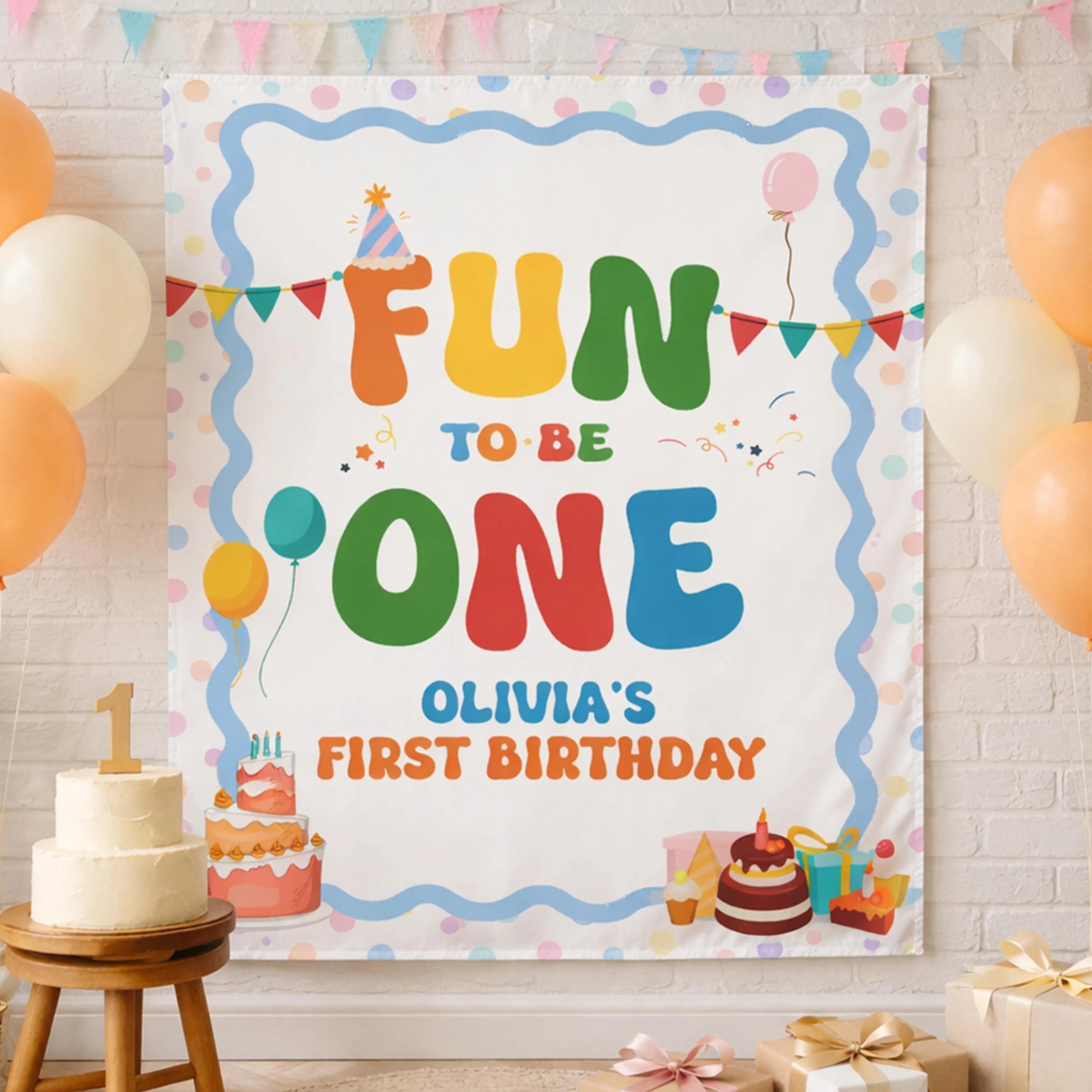Personalized Fun to Be One Birthday Romper with Silk Banner Custom Baby Party Outfit Colorful 1st Birthday Boy Girl Celebration Gift