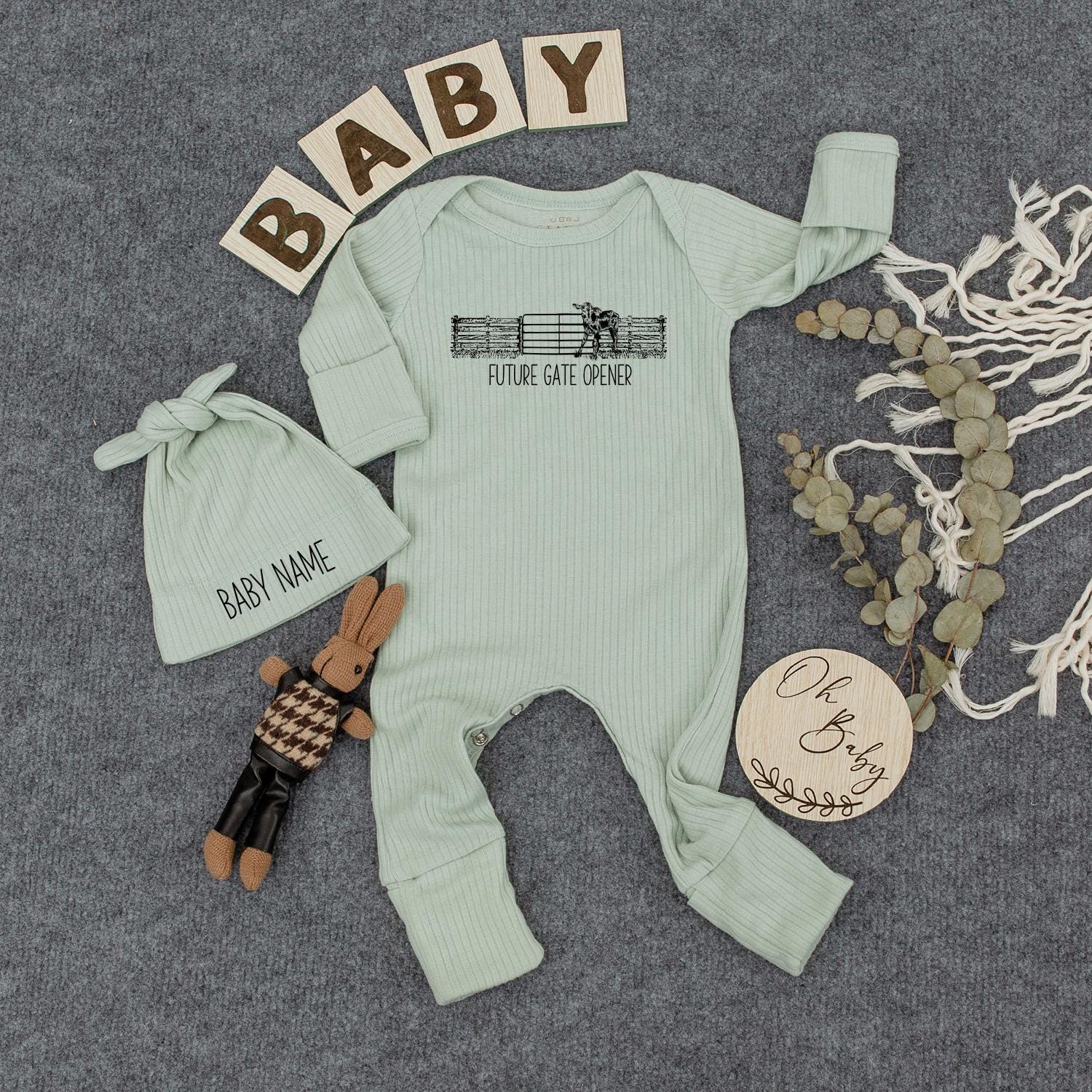 Personalized Future Gate Opener Baby Bodysuit and Hat Set Custom Newborn Outfit Soft Cotton Infant Gift Baby Shower Going Home Clothes