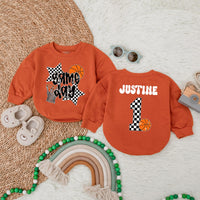 Personalized Game Day Basketball Romper Soft Cotton Baby Bodysuit Boys Birthday Outfit Checkered Star Number Design Custom Name Option