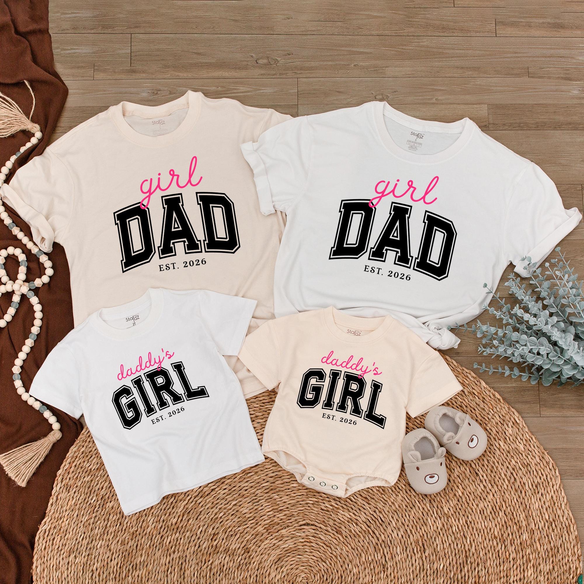 Personalized Girl Dad Matching Shirts with 2026 Design Cute Daddy's Girl Outfit Family Set for New Dad Baby or Toddler Gift