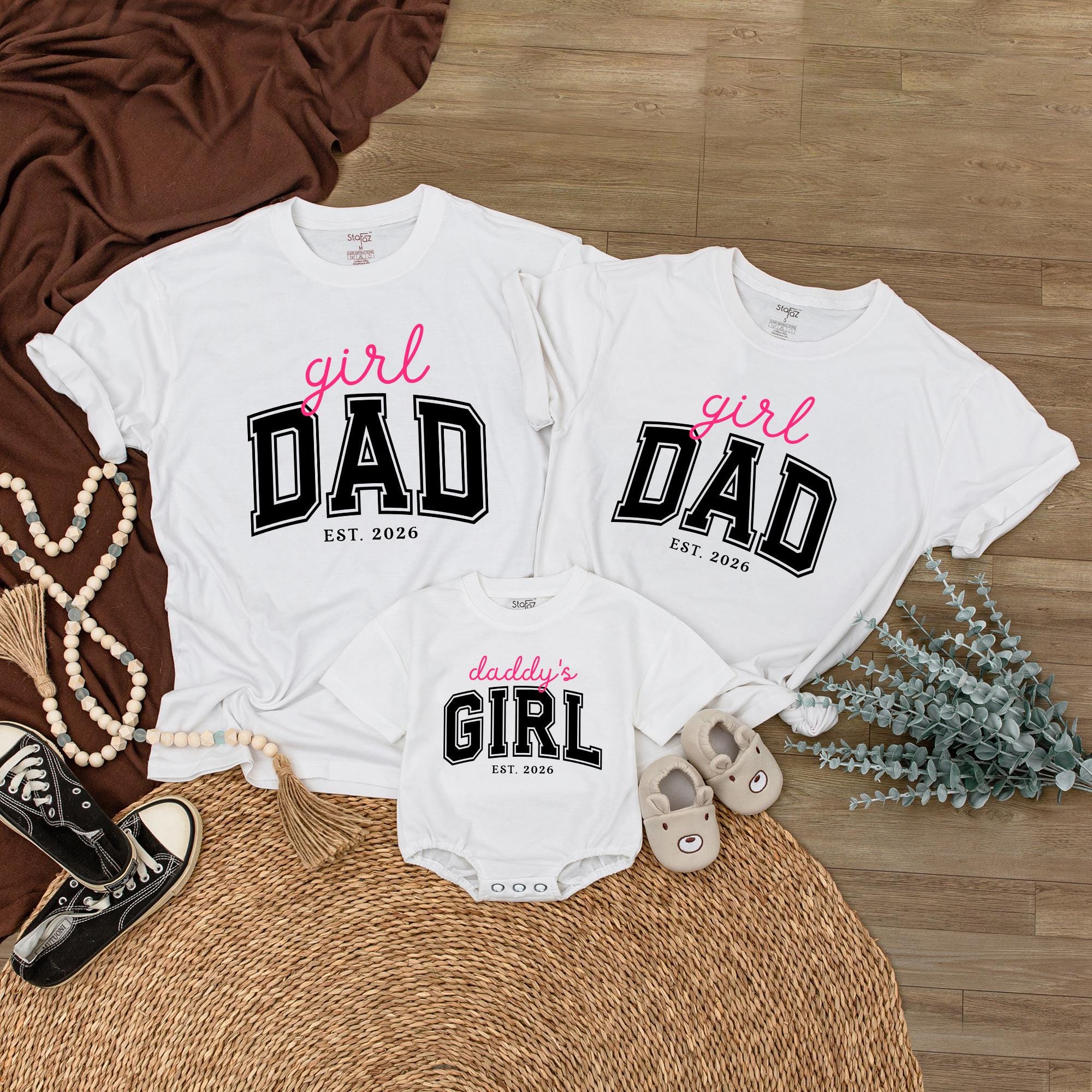 Personalized Girl Dad Matching Shirts with 2026 Design Cute Daddy's Girl Outfit Family Set for New Dad Baby or Toddler Gift