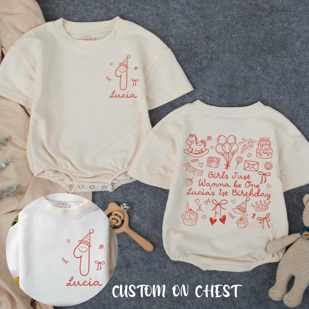 Personalized Girls 1st Birthday Romper with Party Hat and Bow Design Baby Outfit Cute Infant Clothes Gift for Toddlers Celebration