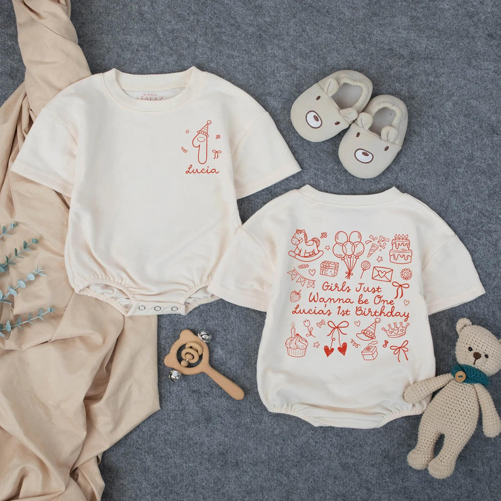 Personalized Girls 1st Birthday Romper with Party Hat and Bow Design Baby Outfit Cute Infant Clothes Gift for Toddlers Celebration