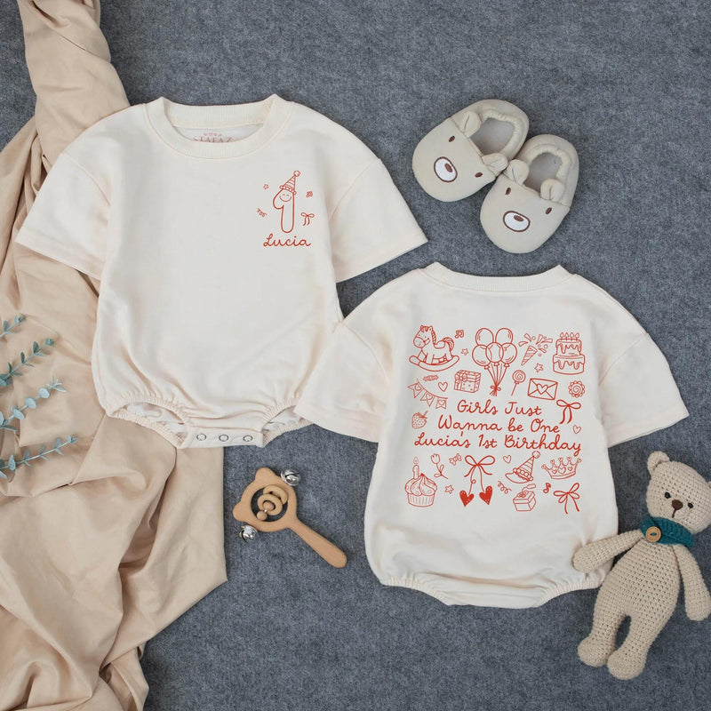 Personalized Girls 1st Birthday Romper with Party Hat and Bow Design Baby Outfit Cute Infant Clothes Gift for Toddlers Celebration