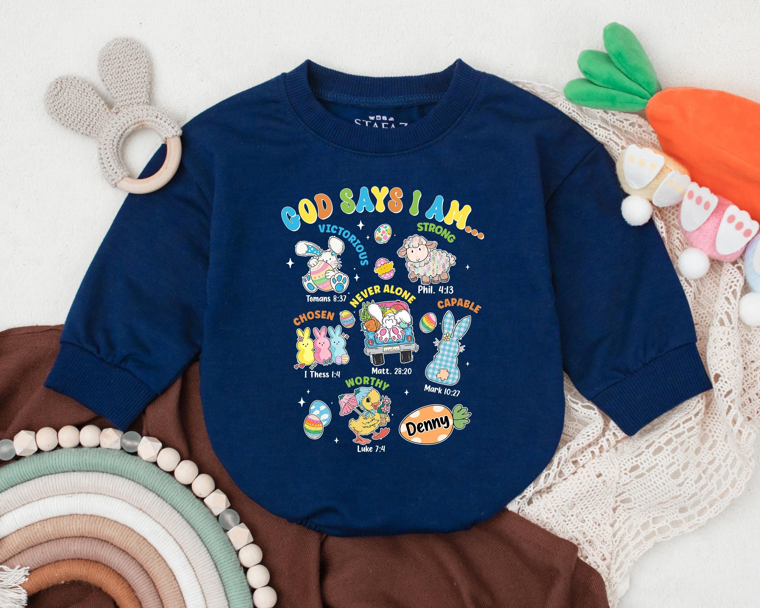 Personalized God Says I Am Romper for Baby Easter Outfit with Bible Verses Vibrant Cotton Christian Toddler Bodysuit Custom Gift