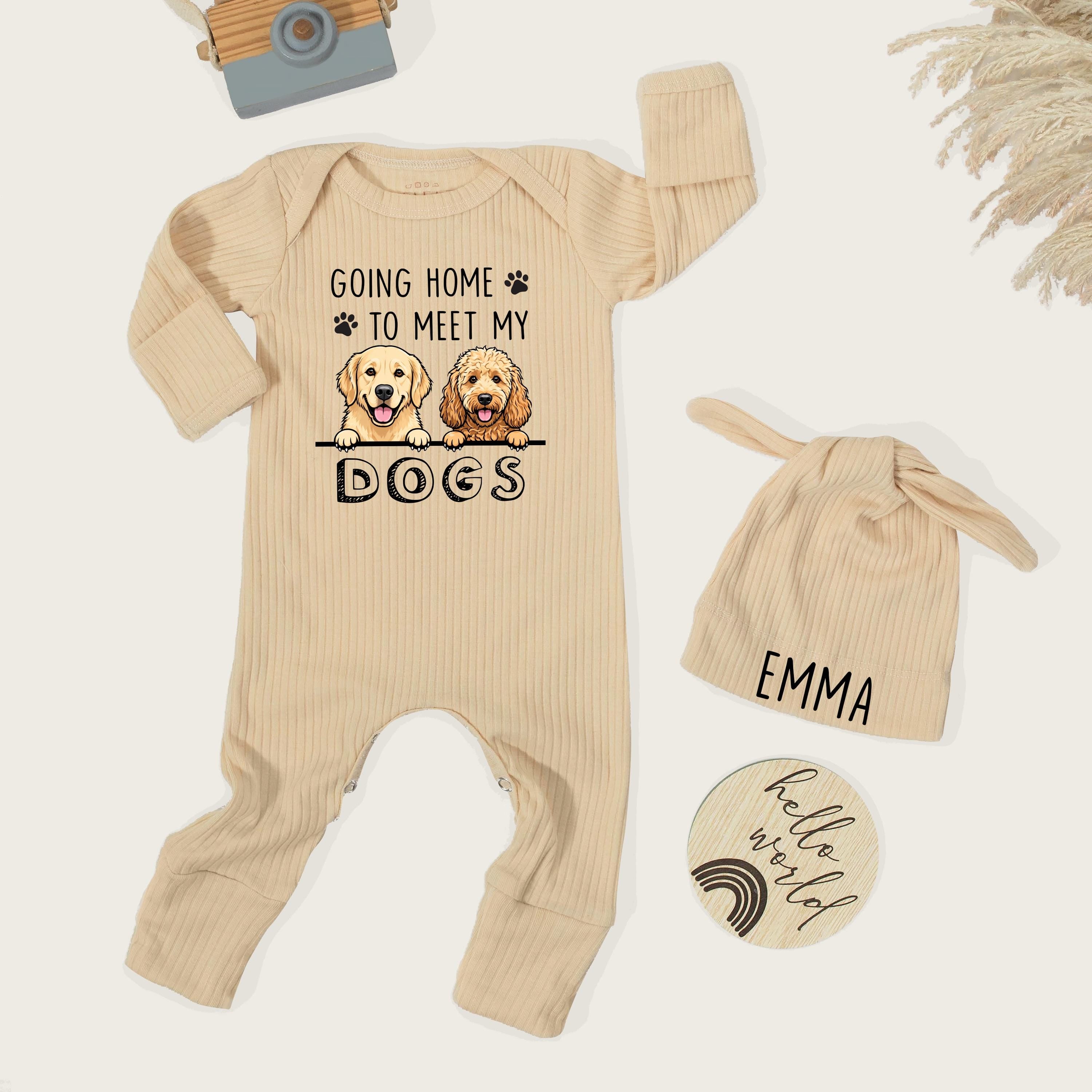 Personalized Going Home Baby Bodysuit with Dog Design Custom Name Outfit for Newborns Puppy Themed Coming Home Gift for Dog Lovers