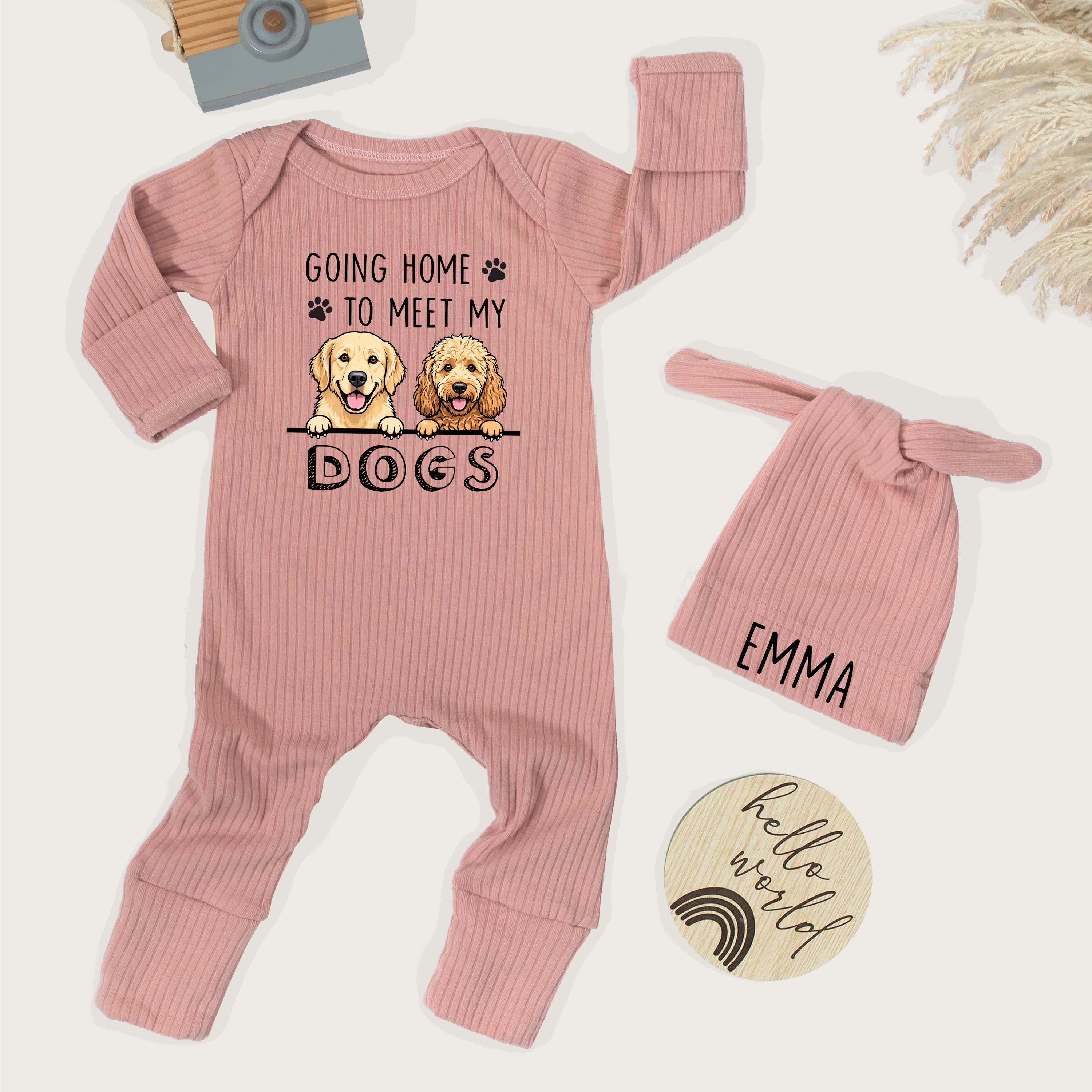 Personalized Going Home Baby Bodysuit with Dog Design Custom Name Outfit for Newborns Puppy Themed Coming Home Gift for Dog Lovers