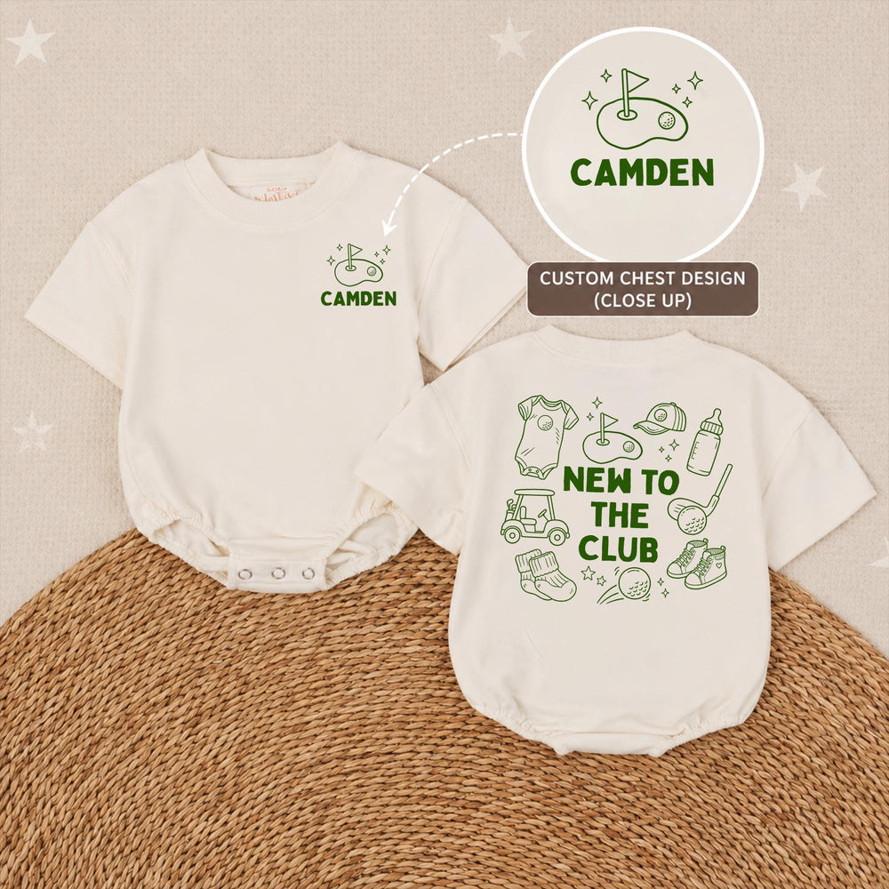 Personalized Golf Baby Romper New To The Club Outfit for Boys Custom Name Forest Green Design Baby Shower Gift Coming Home Clothes