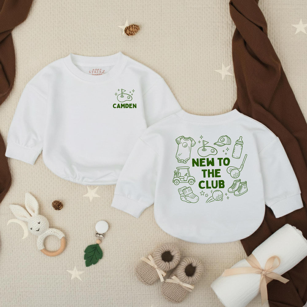 Personalized Golf Baby Romper New To The Club Outfit for Boys Custom Name Forest Green Design Baby Shower Gift Coming Home Clothes