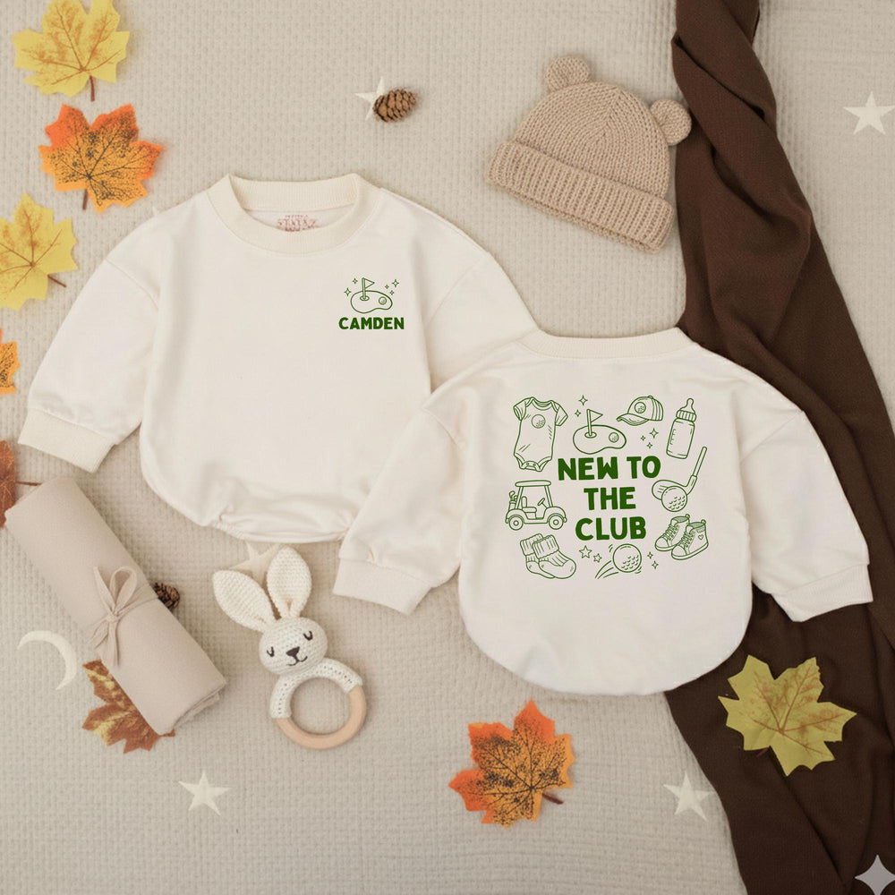 Personalized Golf Baby Romper New To The Club Outfit for Boys Custom Name Forest Green Design Baby Shower Gift Coming Home Clothes