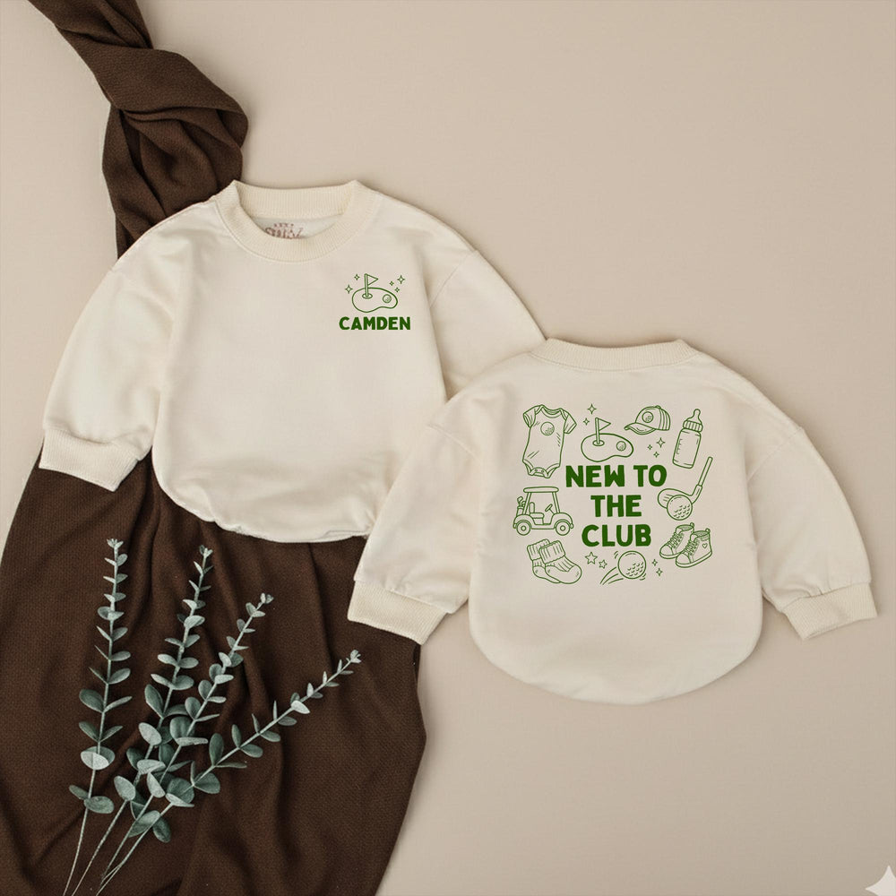 Personalized Golf Baby Romper New To The Club Outfit for Boys Custom Name Forest Green Design Baby Shower Gift Coming Home Clothes