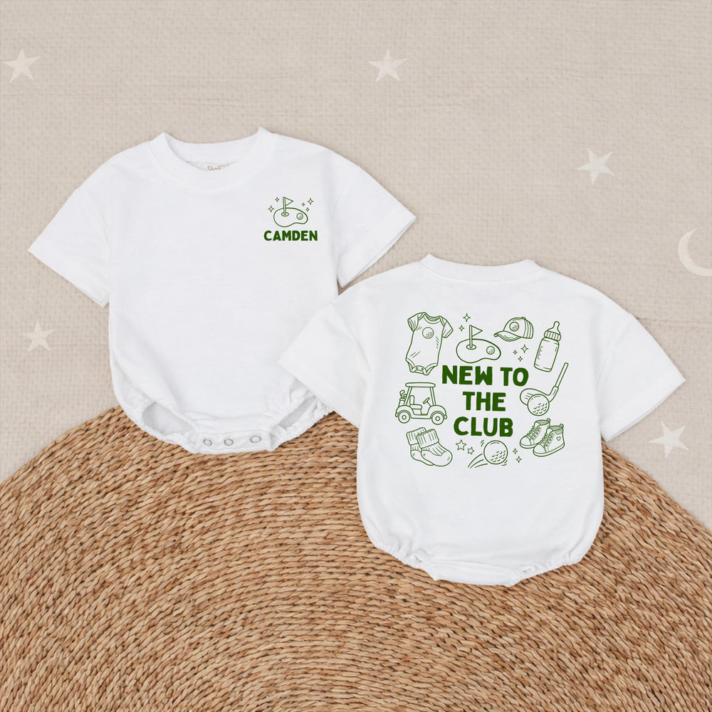 Personalized Golf Baby Romper New To The Club Outfit for Boys Custom Name Forest Green Design Baby Shower Gift Coming Home Clothes