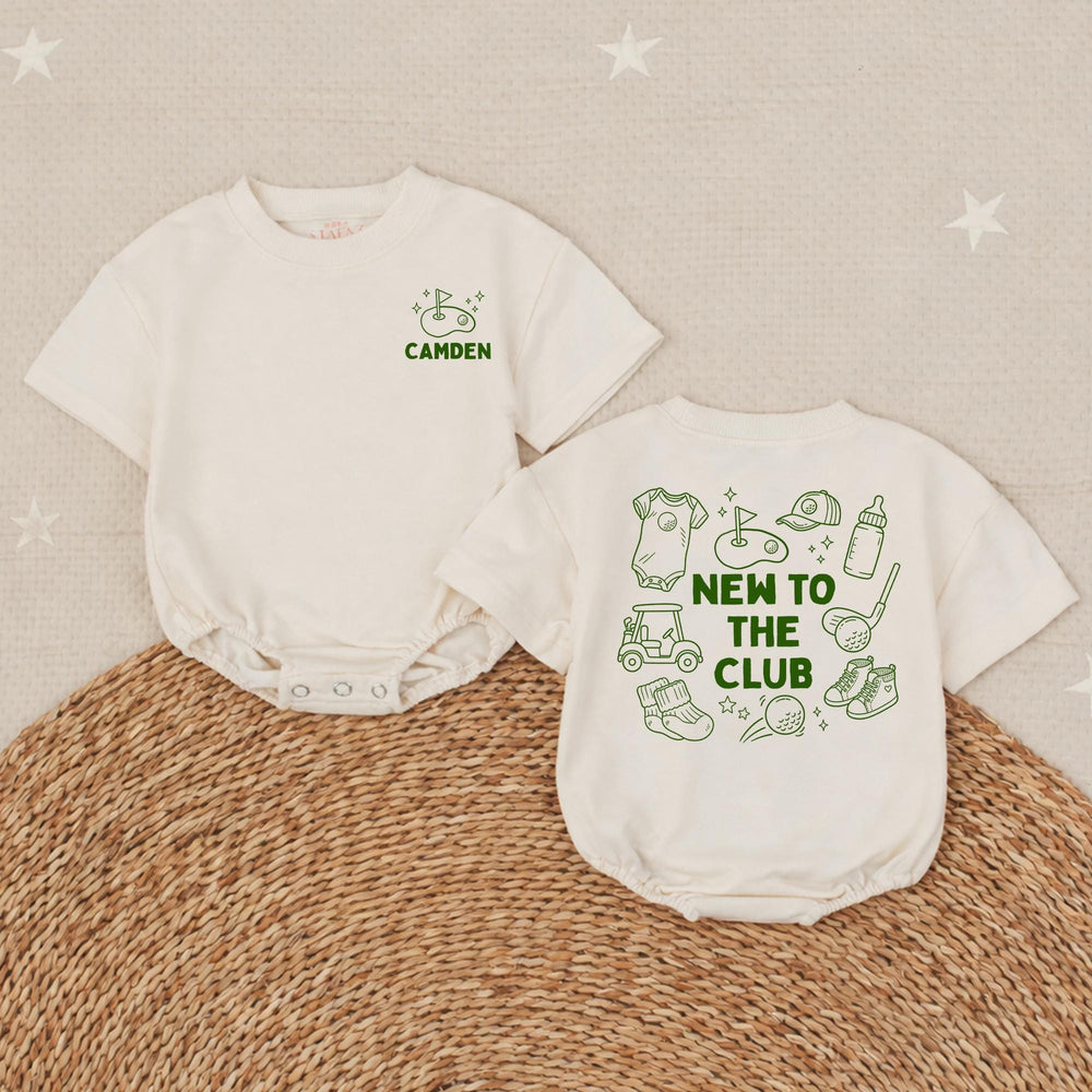 Personalized Golf Baby Romper New To The Club Outfit for Boys Custom Name Forest Green Design Baby Shower Gift Coming Home Clothes