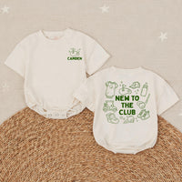 Personalized Golf Baby Romper New To The Club Outfit for Boys Custom Name Forest Green Design Baby Shower Gift Coming Home Clothes