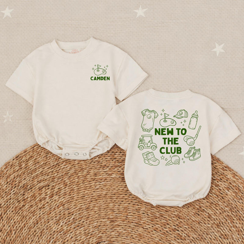 Personalized Golf Baby Romper New To The Club Outfit for Boys Custom Name Forest Green Design Baby Shower Gift Coming Home Clothes