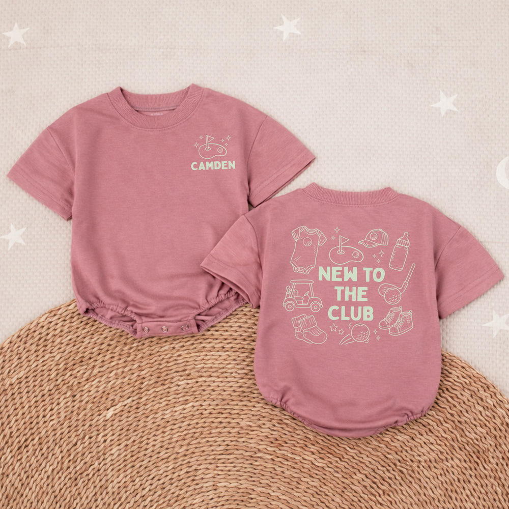 Personalized Golf Baby Romper New To The Club Outfit for Boys Custom Name Forest Green Design Baby Shower Gift Coming Home Clothes
