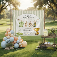 Personalized Golf Baby Shower Backdrop Sage Green Stripes Vintage Welcome Sign with Baby Name Custom Arch Design for Party Decor