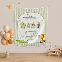 Personalized Golf Baby Shower Backdrop Sage Green Stripes Vintage Welcome Sign with Baby Name Custom Arch Design for Party Decor