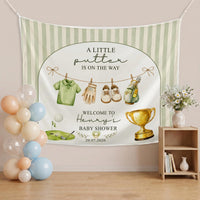 Personalized Golf Baby Shower Backdrop Sage Green Stripes Vintage Welcome Sign with Baby Name Custom Arch Design for Party Decor