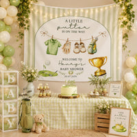 Personalized Golf Baby Shower Backdrop Sage Green Stripes Vintage Welcome Sign with Baby Name Custom Arch Design for Party Decor