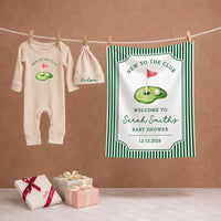 Personalized Golf Baby Shower Silk Banner with Green Stripes, Custom Name & Date, Perfect Keepsake for Baby Shower or Nursery Decor