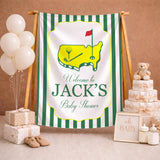 Personalized Golf Baby Shower Silk Banner with Green Stripes, Hole in One Theme, Custom Name Welcome Sign for Baby Shower Decor