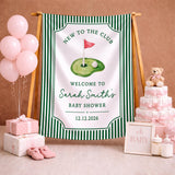 Personalized Golf Baby Shower Silk Banner with Green Stripes, Custom Name & Date, Perfect Keepsake for Baby Shower or Nursery Decor