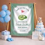 Personalized Golf Baby Shower Silk Banner with Green Stripes, Custom Name & Date, Perfect Keepsake for Baby Shower or Nursery Decor