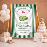Personalized Golf Baby Shower Silk Banner with Green Stripes, Custom Name & Date, Perfect Keepsake for Baby Shower or Nursery Decor