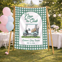 Personalized Golf Baby Shower Welcome Sign and Bodysuit Set, Light Blue Golf Cart Design, Custom Name New to the Club Theme Gift