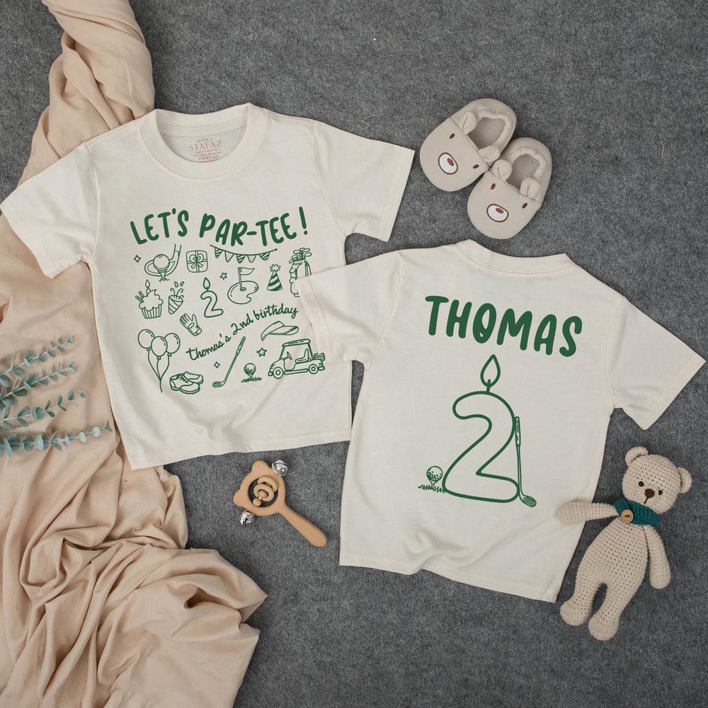 Personalized Golf Birthday Shirt Let's Par-Tee with Name and Age Candle Graphic for Toddler Boy 2nd Birthday Party Outfit Soft Cotton Design