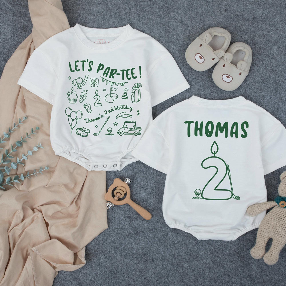 Personalized Golf Birthday Shirt Let's Par-Tee with Name and Age Candle Graphic for Toddler Boy 2nd Birthday Party Outfit Soft Cotton Design