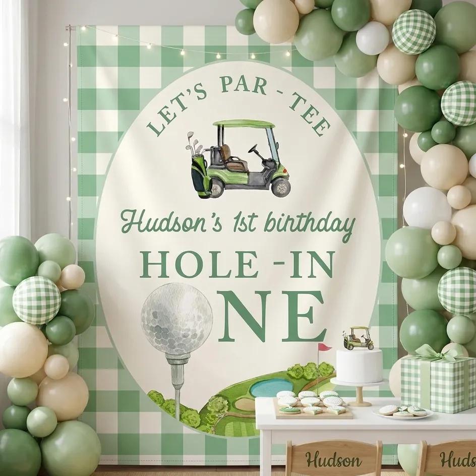 Personalized Golf First Birthday Banner with Watercolor Design Par Tee Backdrop for Baby Boy or Girl 1st Birthday Party Celebration Decor