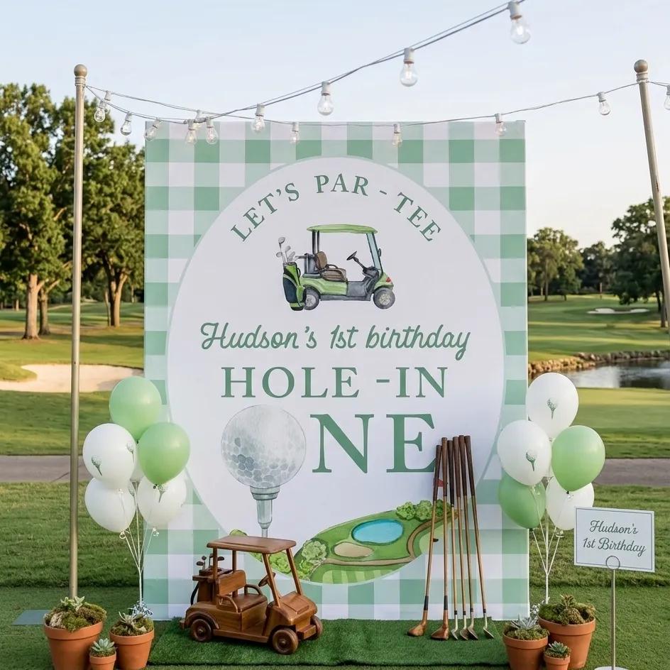 Personalized Golf First Birthday Banner with Watercolor Design Par Tee Backdrop for Baby Boy or Girl 1st Birthday Party Celebration Decor