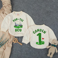 Personalized Golf First Birthday Outfit for Baby Boy with Green and Blue Design, Par-Tee Boy Romper or Hole in One Cake Smash Outfit
