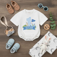 Personalized Golf First Birthday Romper Baby Boy Outfit Light Blue Gingham Bubble Bodysuit Custom Name Infant Party Clothes Cotton