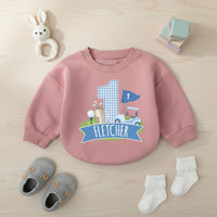 Personalized Golf First Birthday Romper Baby Boy Outfit Light Blue Gingham Bubble Bodysuit Custom Name Infant Party Clothes Cotton