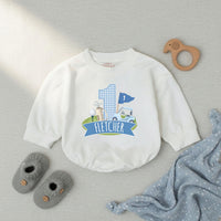 Personalized Golf First Birthday Romper Baby Boy Outfit Light Blue Gingham Bubble Bodysuit Custom Name Infant Party Clothes Cotton