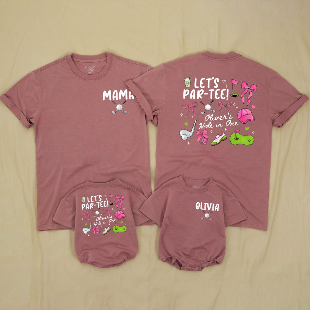 Personalized Golf First Birthday Shirts for Family Hole in One Matching Outfits Pink and Green 1st Birthday Girl Party Clothes