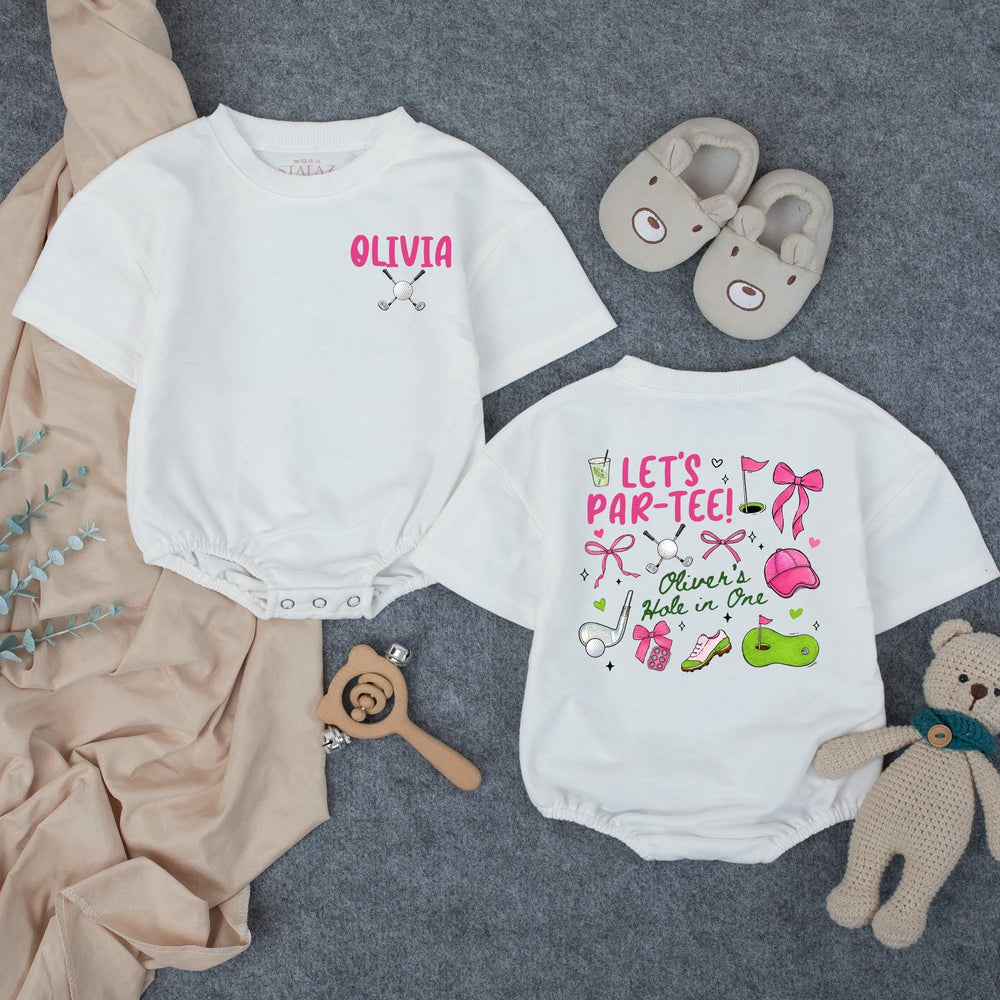 Personalized Golf First Birthday Shirts for Family Hole in One Matching Outfits Pink and Green 1st Birthday Girl Party Clothes