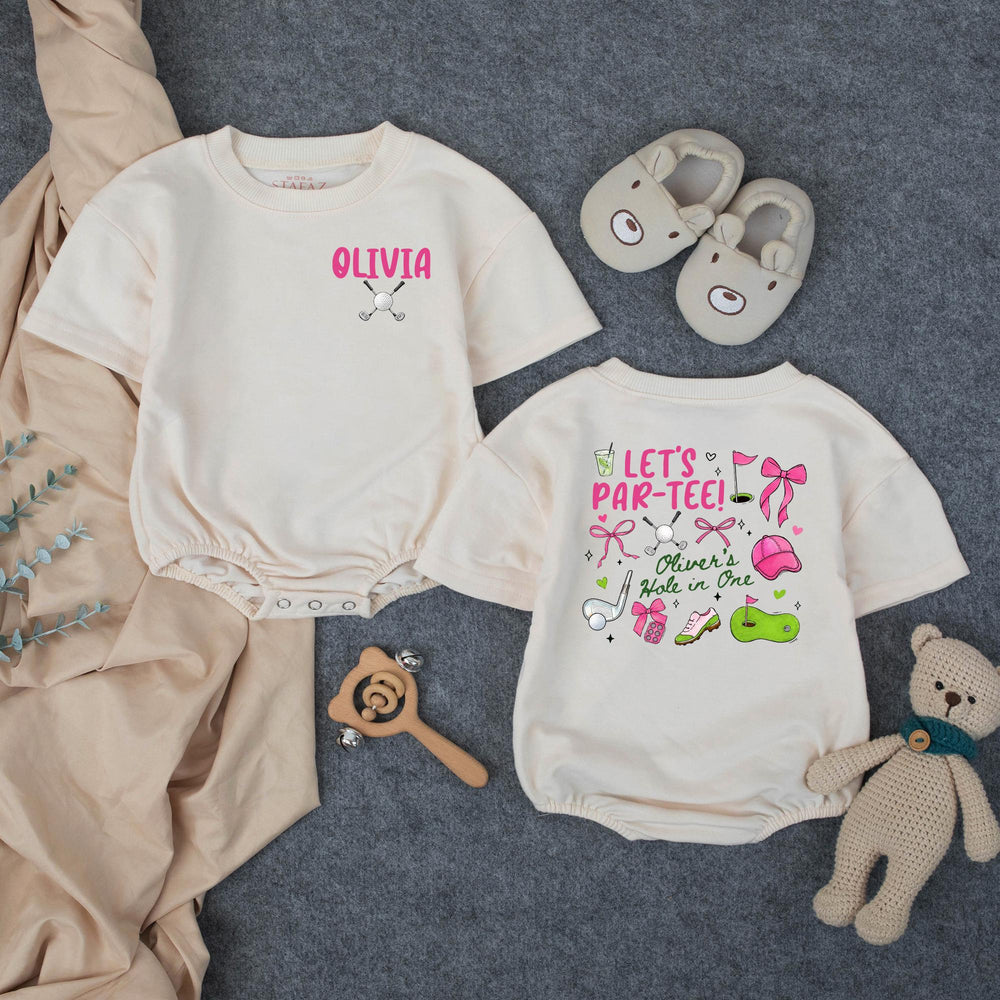 Personalized Golf First Birthday Shirts for Family Hole in One Matching Outfits Pink and Green 1st Birthday Girl Party Clothes