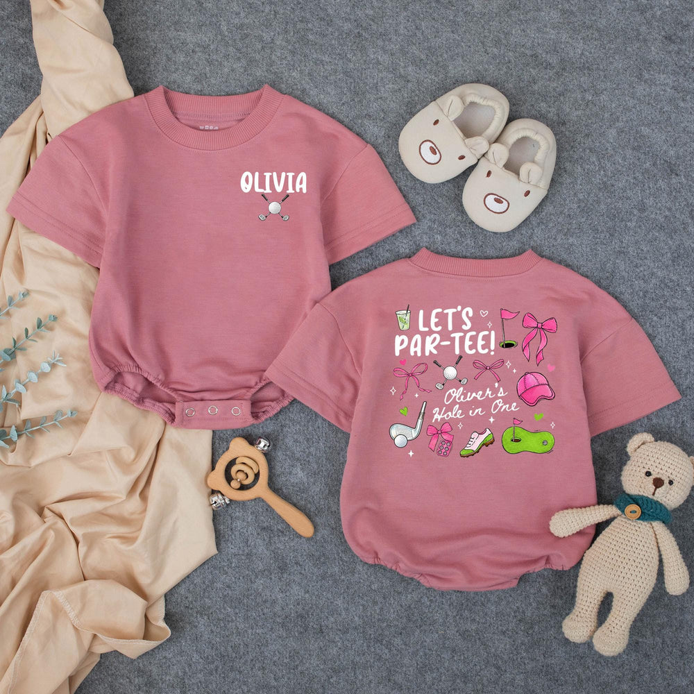 Personalized Golf First Birthday Shirts for Family Hole in One Matching Outfits Pink and Green 1st Birthday Girl Party Clothes