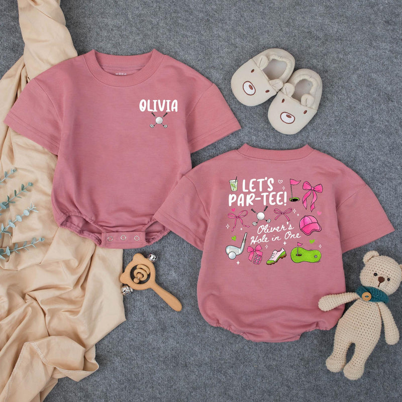 Personalized Golf First Birthday Shirts for Family Hole in One Matching Outfits Pink and Green 1st Birthday Girl Party Clothes